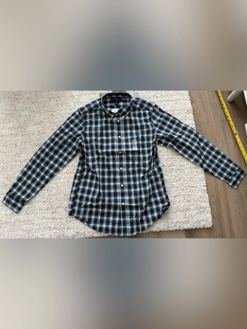 NWT Ralph Lauren Boys XL 18-20 Plaid Button Front Shirt Green Blue Cotton